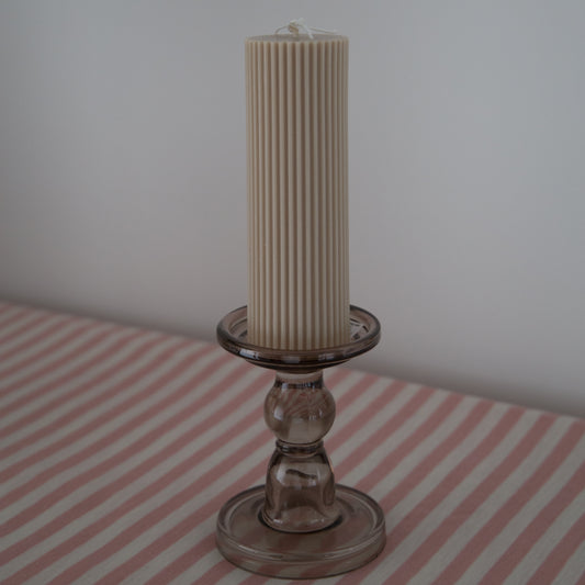 Pillar Candle Holder in Grey Glass with Scented Pillar Candle on top