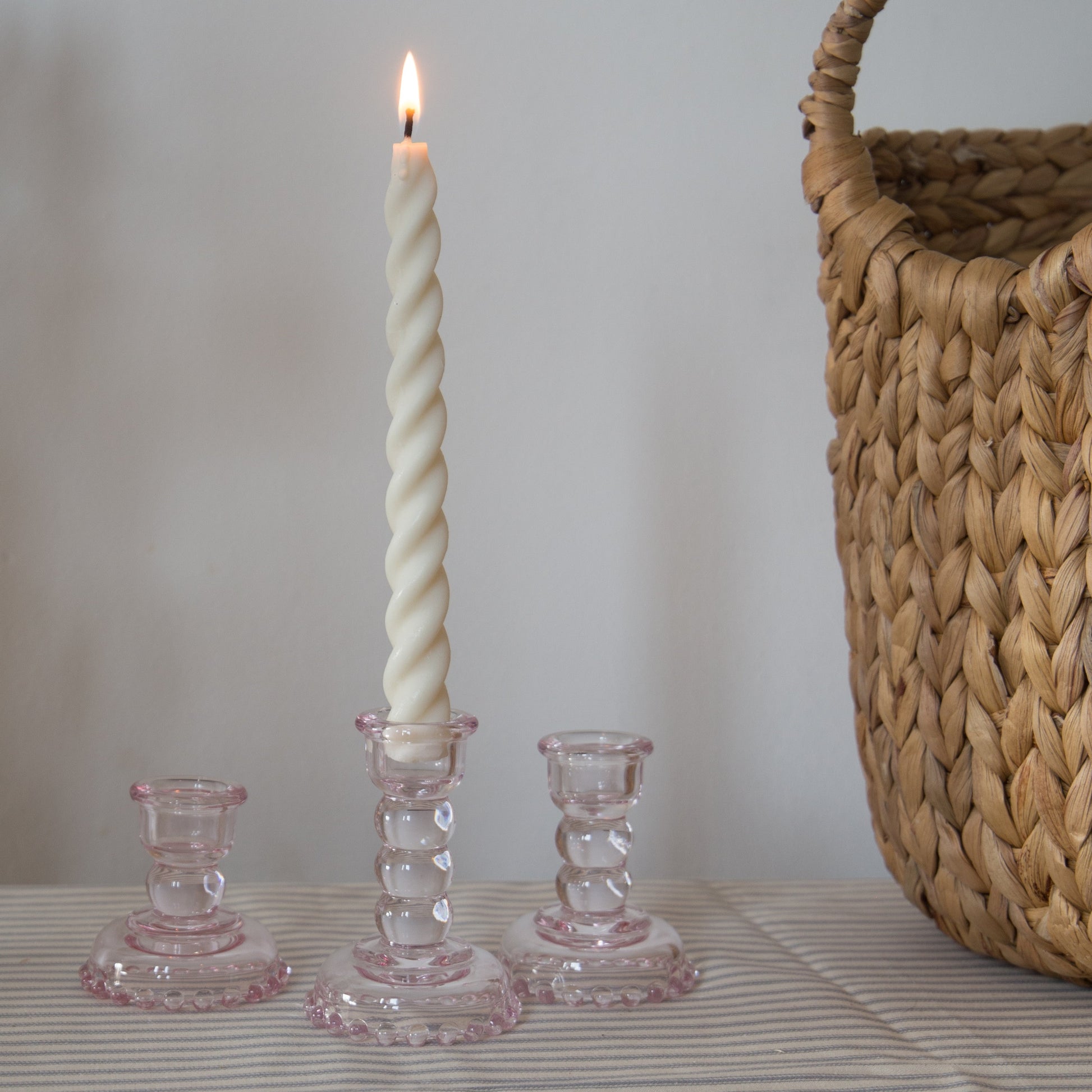 Pink Glass Taper Candle Holders in Various Sizes
