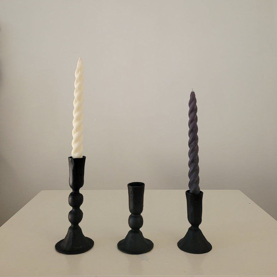 Bohemia design group shot of three different sized 100% iron candle holders 