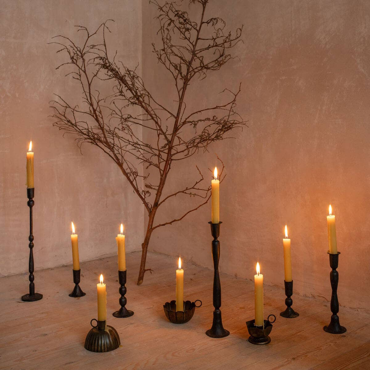 Bohemia Design group shot styled with candles burning 100% iron candle holders in black 