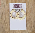 Kalei Polymer Clay Circle Earrings in Butter Yellow or Pale Blue Polkadot