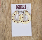 Kalei Polymer Clay Circle Earrings in Butter Yellow or Pale Blue Polkadot
