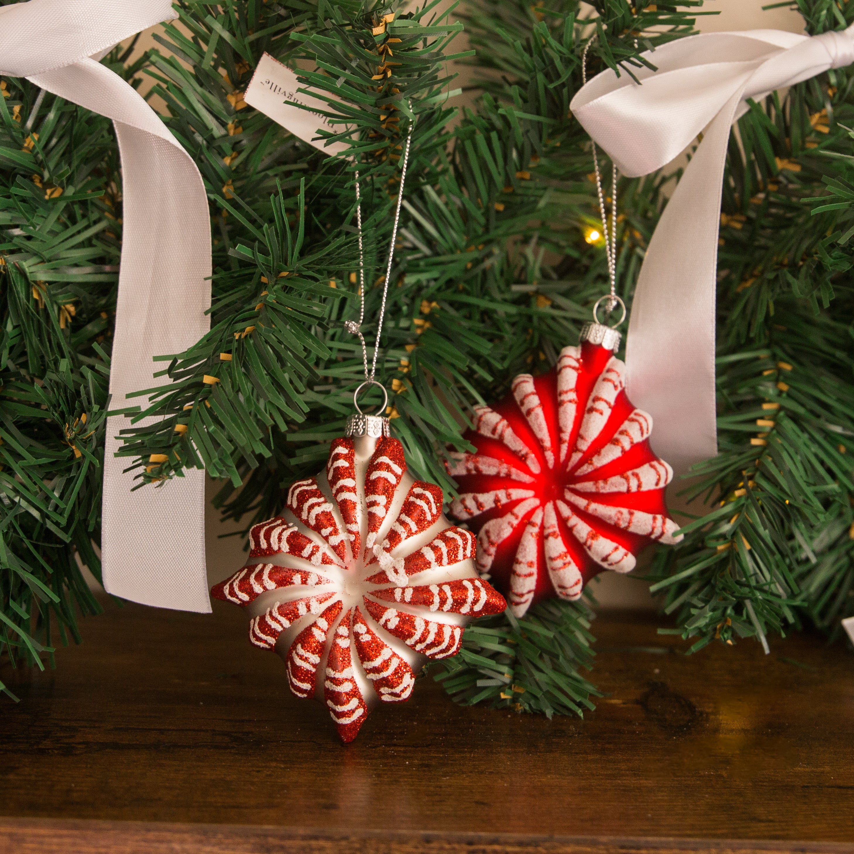 Bloomingville White and Red Candy Striped Christmas Ornament