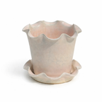 Jess Ellis Ceramic Frilly Plant Pot and Saucer in Pearl White