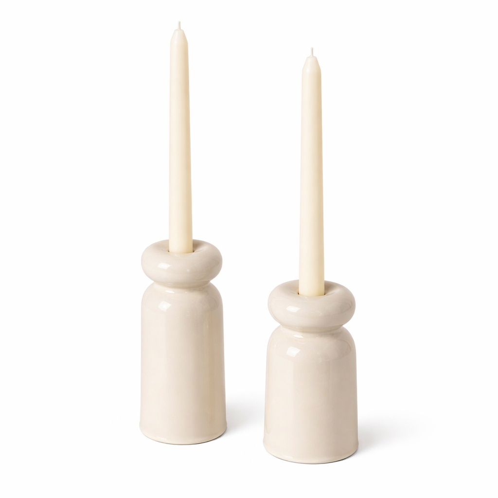 Roca Caus Handmade White Ceramic Candle Holder in Small