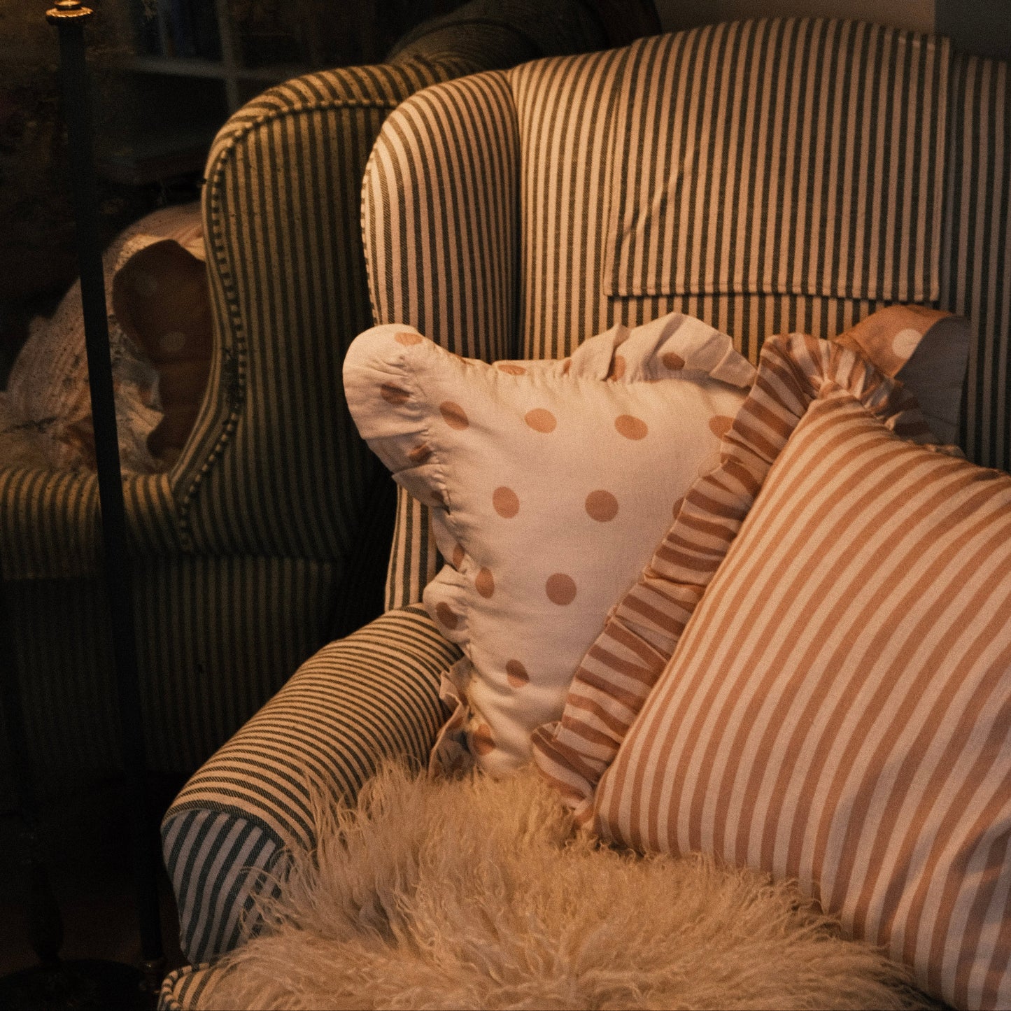 Amuse La Bouche Spotted Ruffle Cushion in Cinnamon