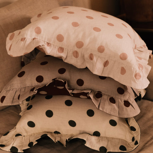 Amuse La Bouche Spotted Ruffle Cushion in Olive