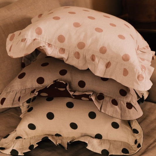 Amuse La Bouche Spotted Ruffle Cushion in Olive