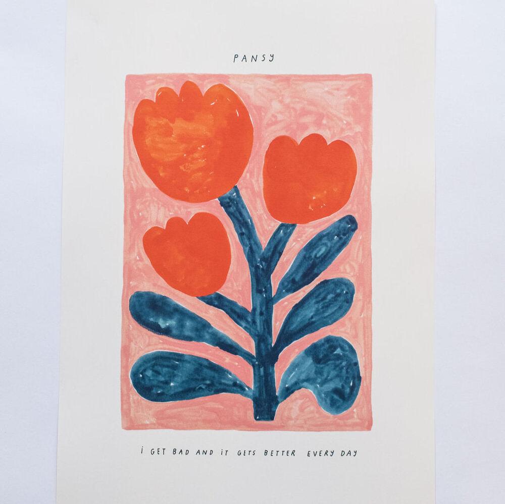 Giant Pansy 'It Gets Better Everyday' Wall Art Print in A3