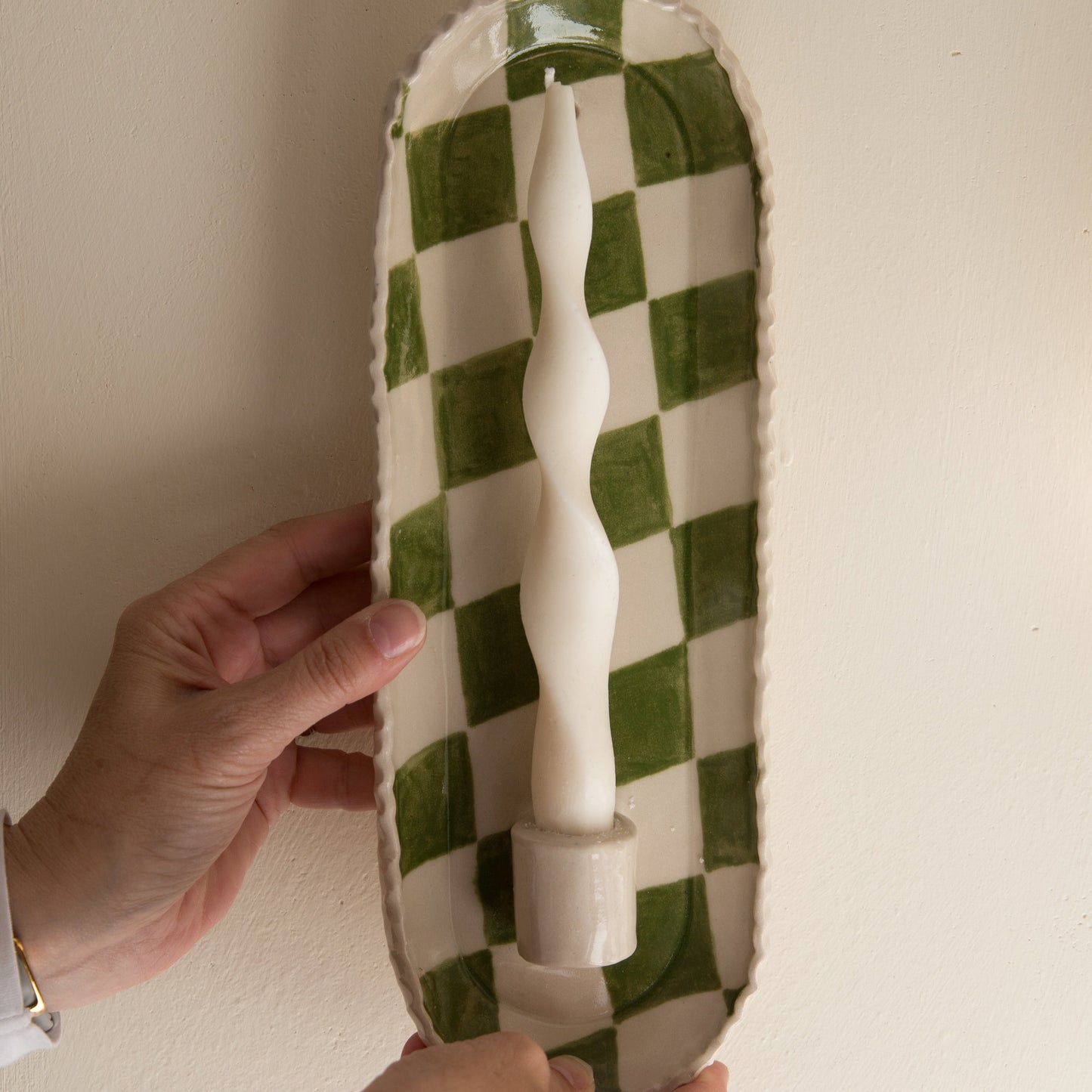 Poesy Ceramics Wall Sconce in Green Check