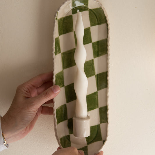 Poesy Ceramics Wall Sconce in Green Check