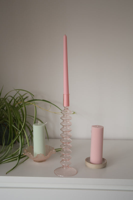 Maegen Taper Candle Holder - Rose Quart Coloured Glass