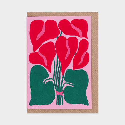 Greeting Card with Pink Flowers in a Bunch
