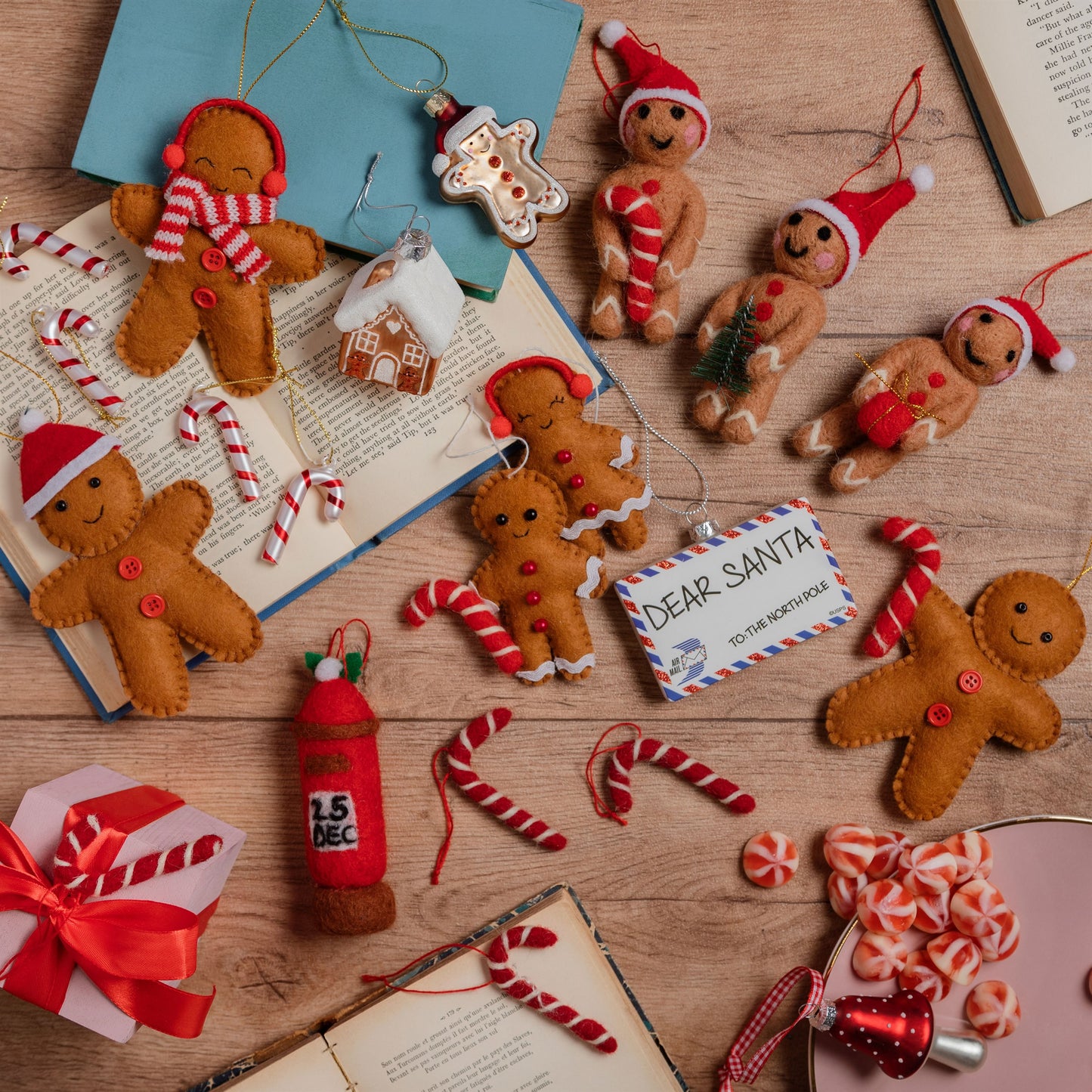 Sass and Belle Mini Felt Candy Canes Christmas Decorations