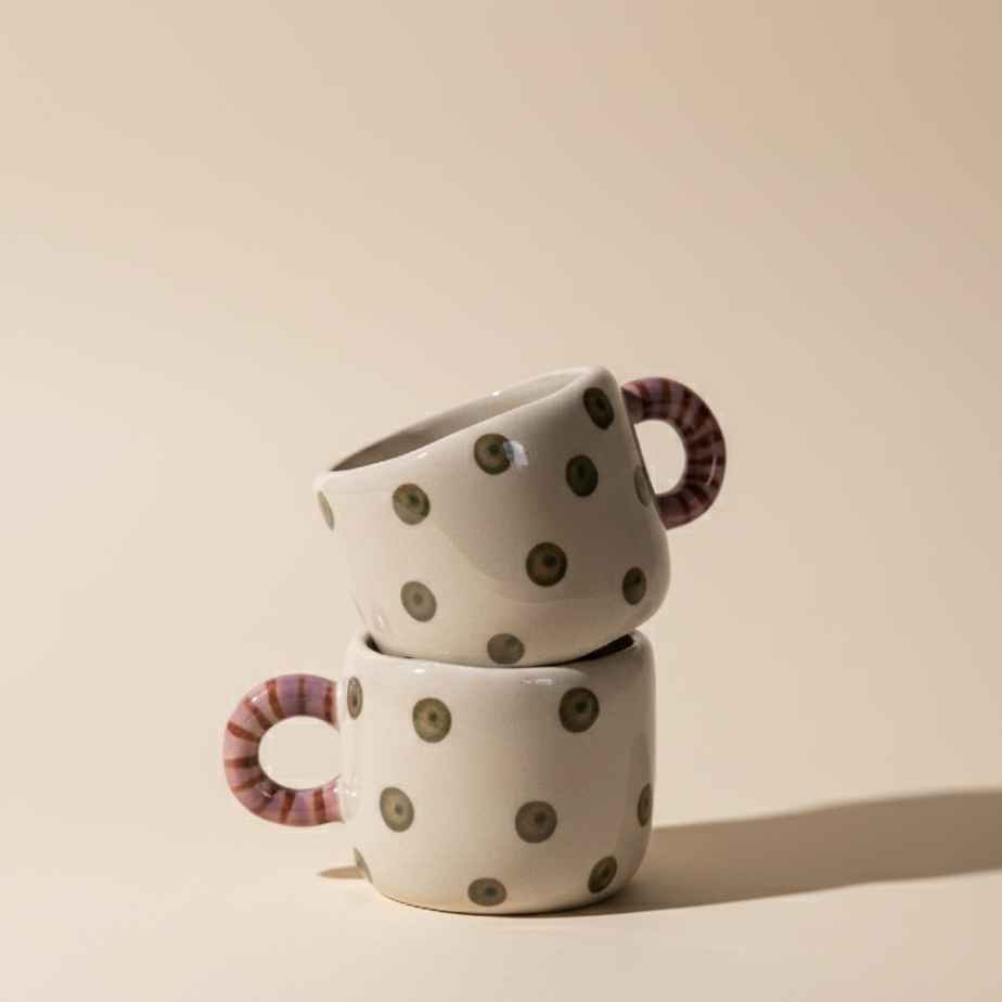 Bloomingville Nini Cup in Green and Pink Polkadot