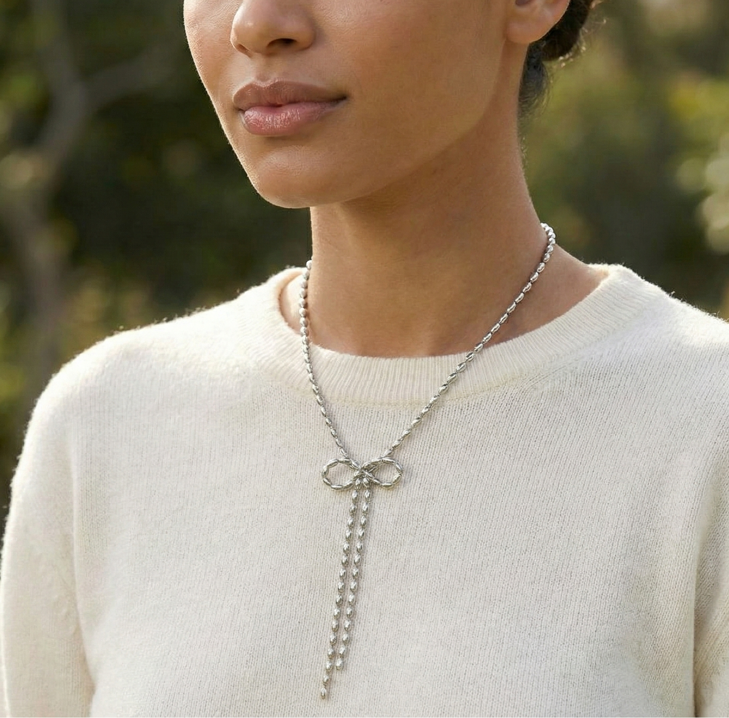 Big Metal London Marina Bow Chain Necklace in Silver or Gold