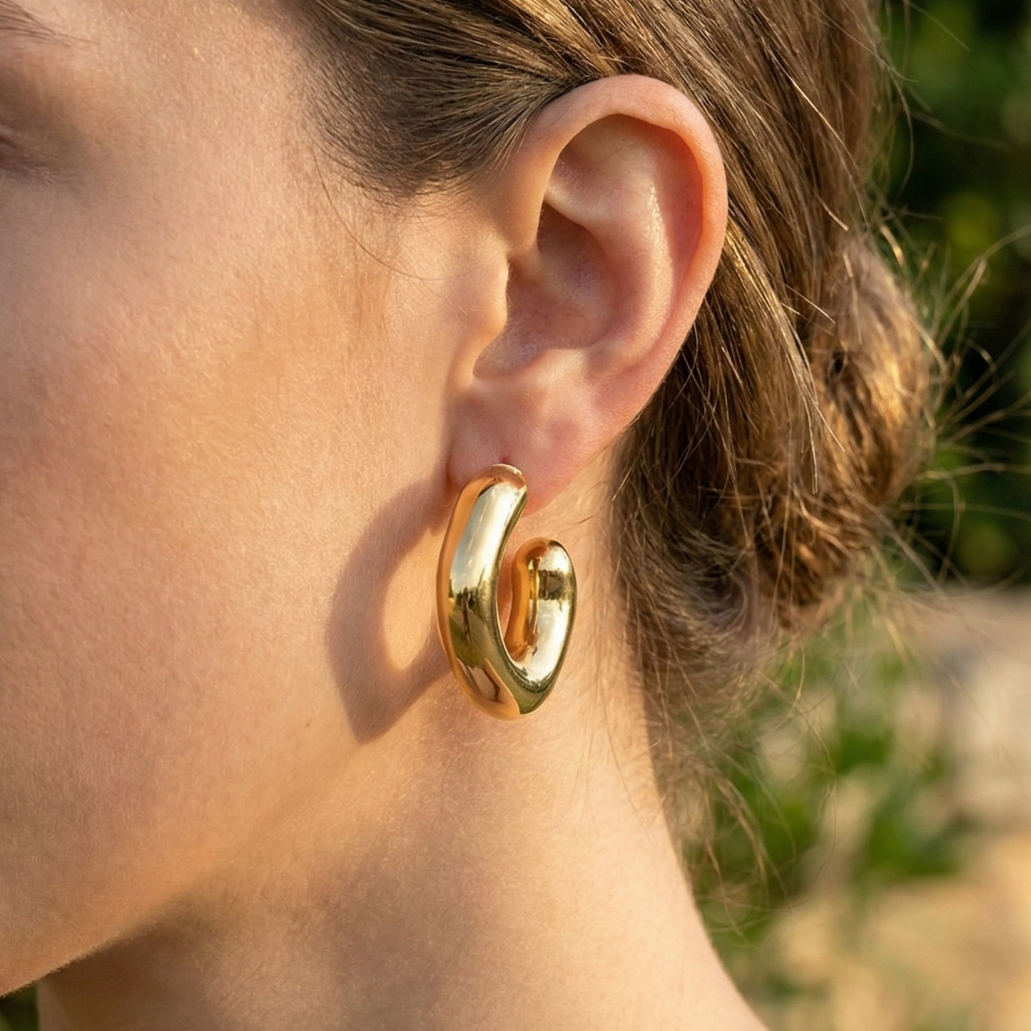 Big Metal London Athenais Organic Shape Hoop Earrings in Silver or Gold