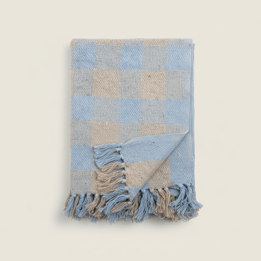 Bloomingville Largs Recycled Cotton Throw in Blue Check