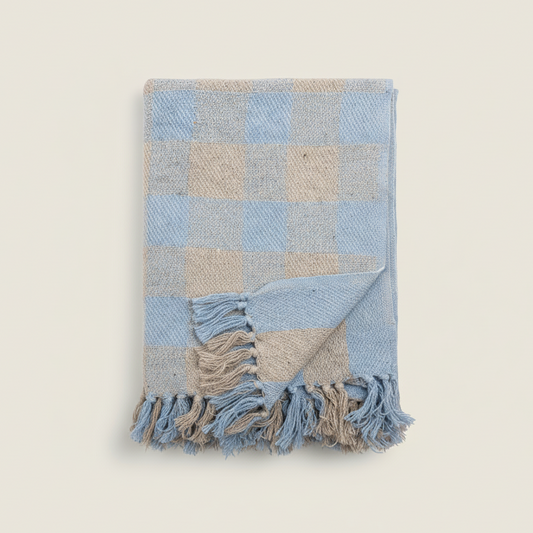 Bloomingville Largs Recycled Cotton Throw in Blue Check