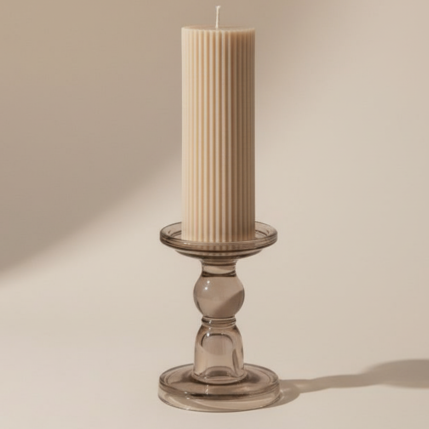 Bloomingville Joslyn Pillar Candle Holder in Grey Glass