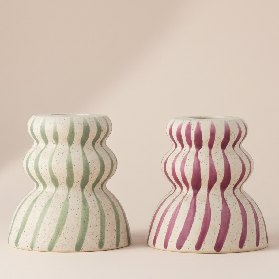 Bloomingville Gabin Striped Candle Holder in Lilac or Green