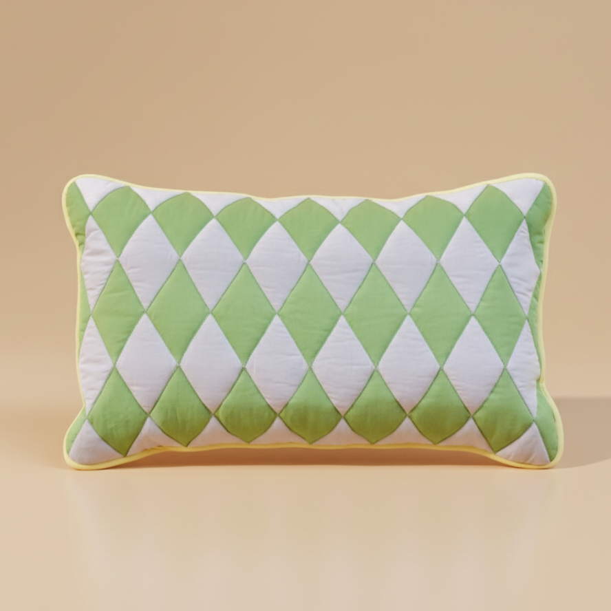 TBCo Cotton Cushion in Green Argyle with Duck Feather Inner