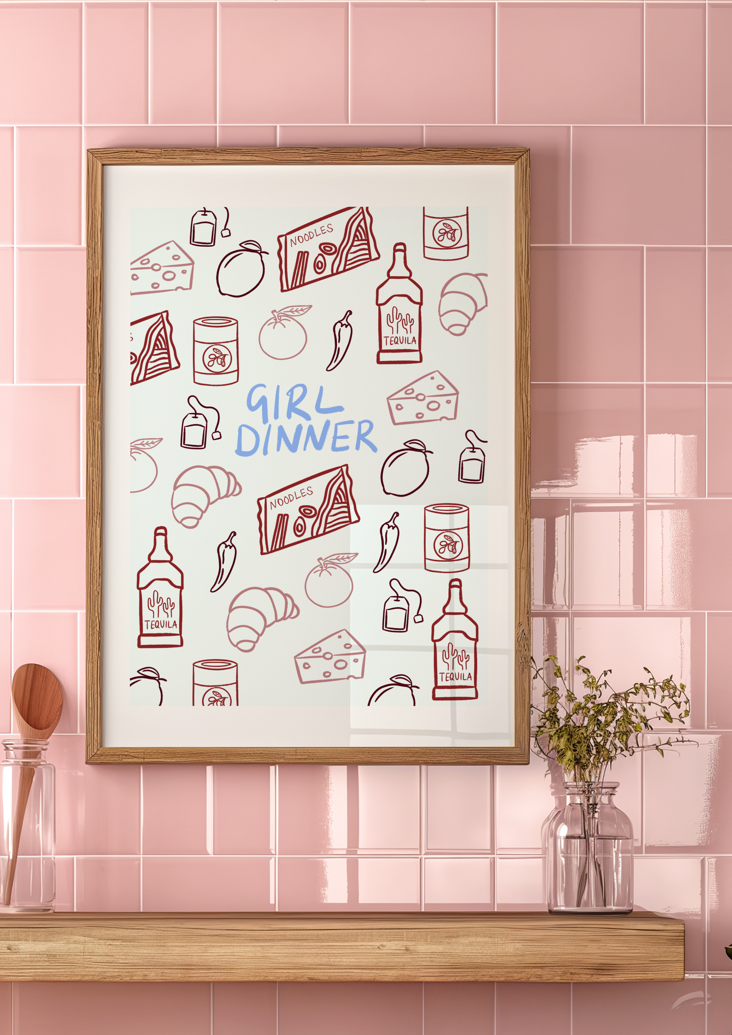 Peak Prints Girl Dinner Wine and Food Print
