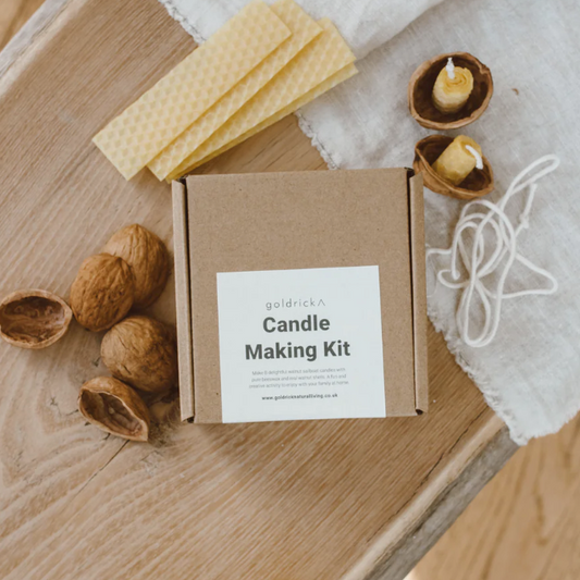 Organic Beeswax Candle MAking Kit Front packaging with products displayed next to it