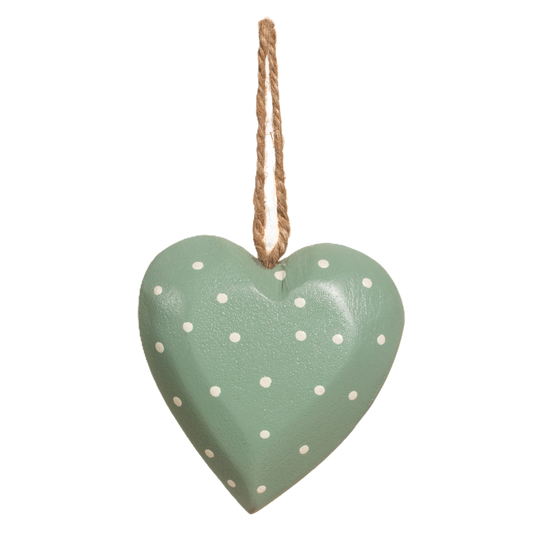 Green Polka Dot Wooden Heart Decoration