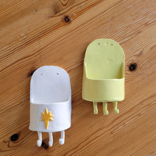 Handmade Ceramic Wall Hooks in white or pistachio, each with three hooks 