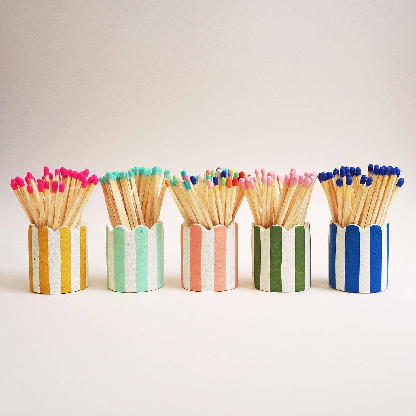 Hello Marilu Stripy Match Stick Holders in Various Colours
