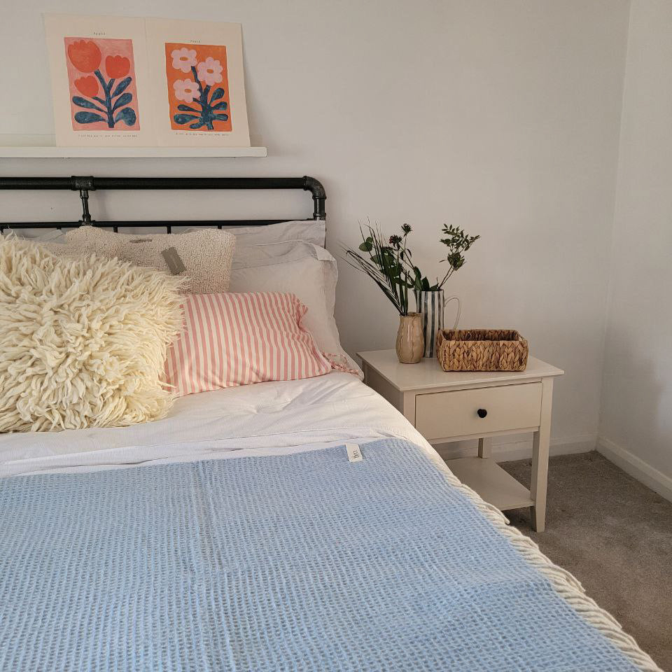 Recycled Wool Blanket in Azure Waffle