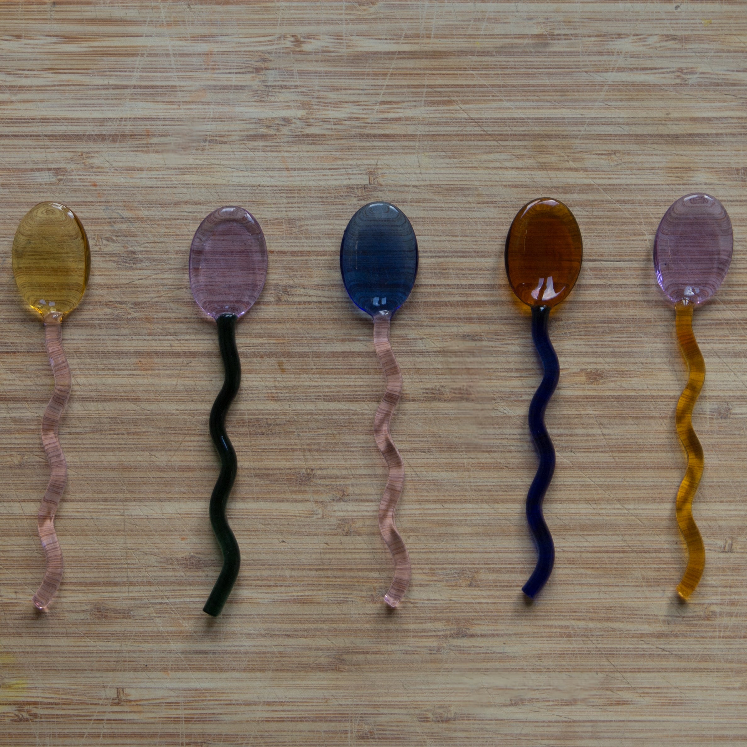 Ivore Group Coloured Glass Stirring Spoons in Various Colours