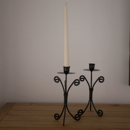 Pre-loved Black Decorative Dinner Candle Holders - Set of 2