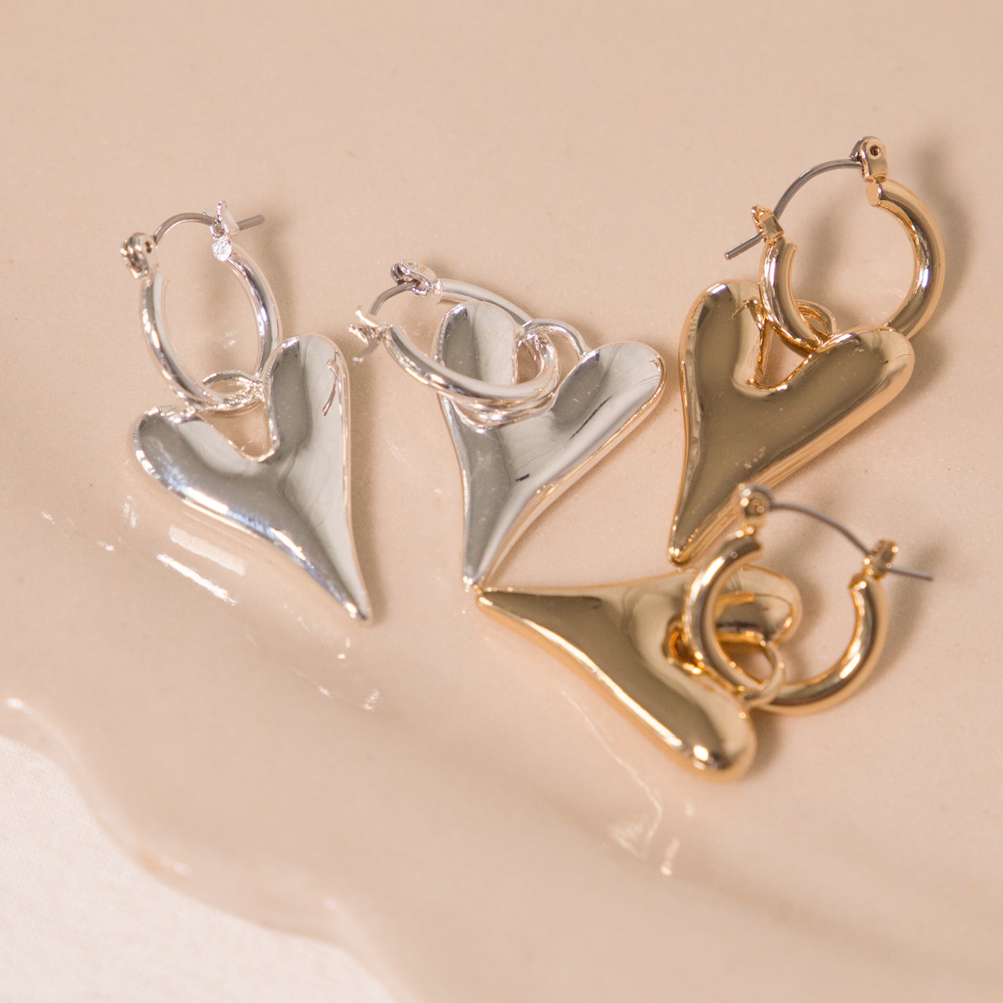 Daria Puff Heart Hoop Earrings in Silver or Gold Plater