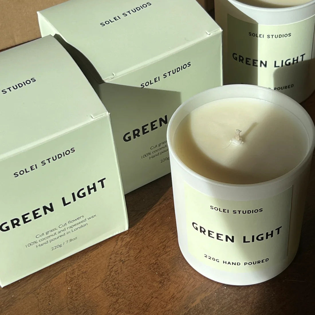 Solei Studios 100% Soy Wax Jar Candle Scented Green Light