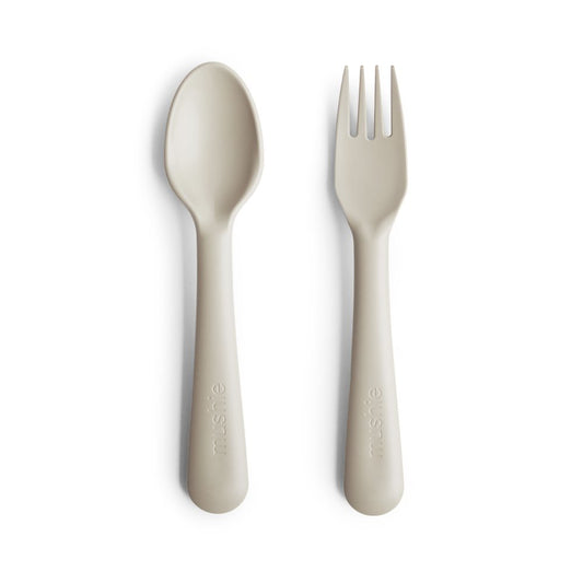 Mushie Spoon and Fork Set in Ivory