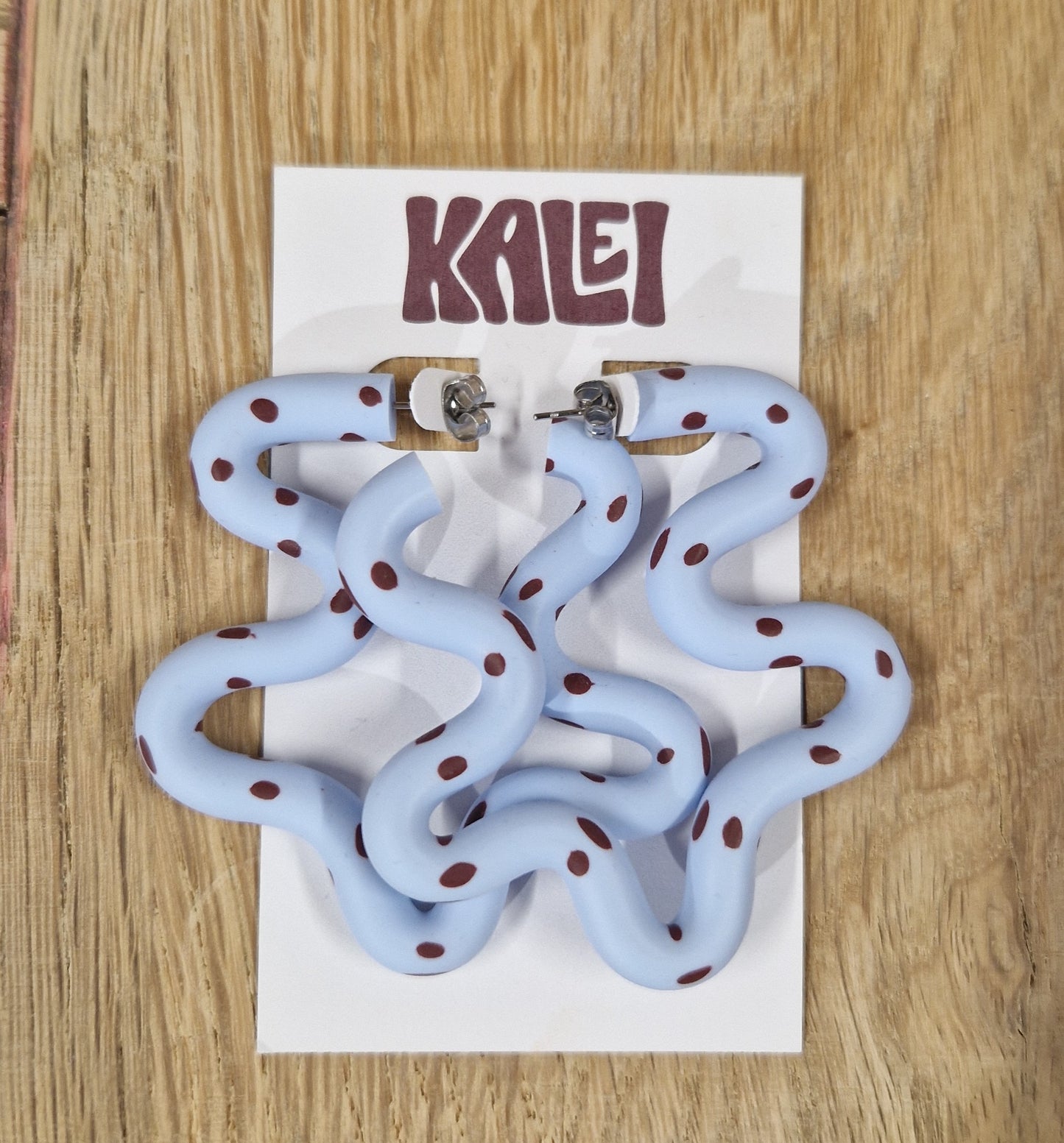 Kalei Polymer Clay Wiggle Earrings in Butter Yellow or Pale Blue Polkadot