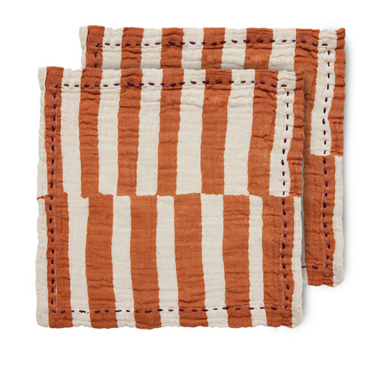 HKLIVING Cotton Napkins in Burgundy or Tangerine Stripe