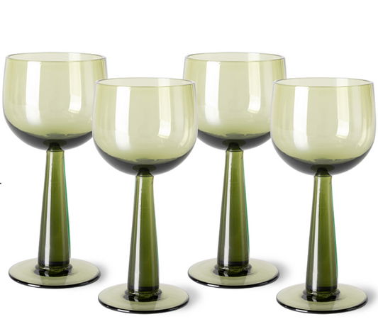 HKLIVING: The Emeralds Tall Wine Glass in Olive Green