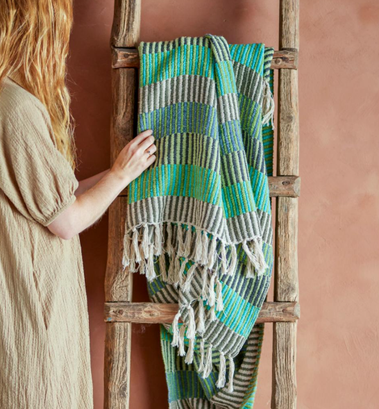 Bloomingville Isnel Green Recycled Cotton Throw