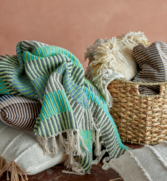 Bloomingville Isnel Green Recycled Cotton Throw