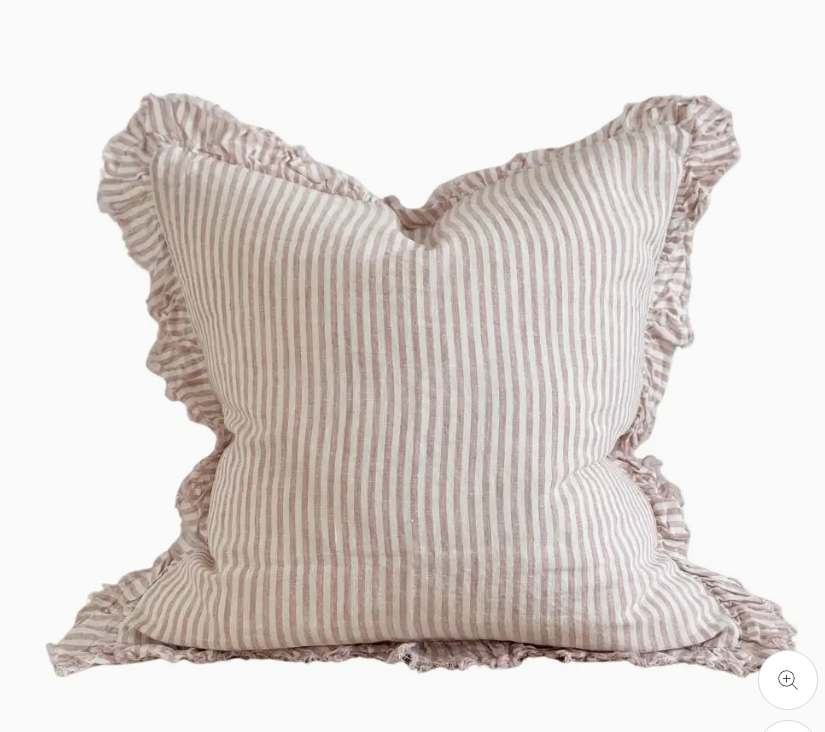 Ellenvale Ruffled Edge Hallie Ruffled Linen Cushion Pink Stripe 45 x 45cm