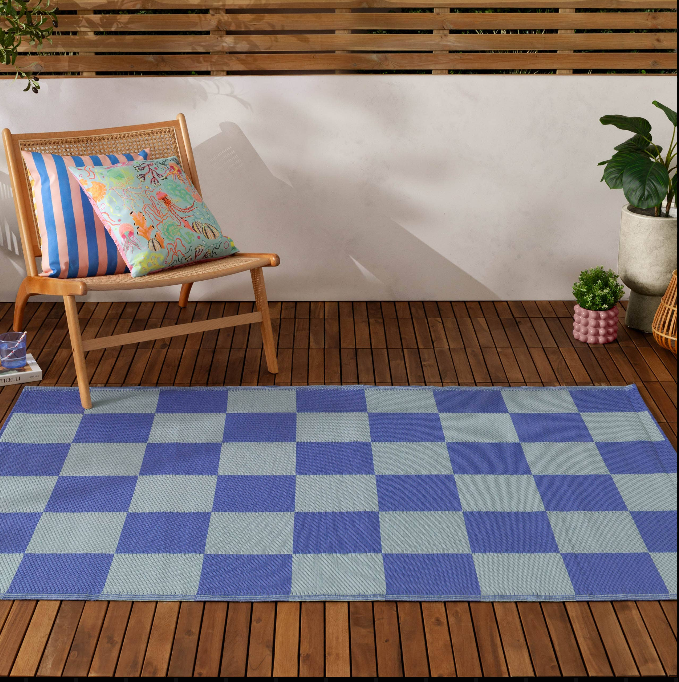 Furn Blue Checkerboard 100% Recycled Outdoor Rug