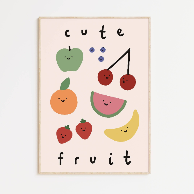 Cute Fruit A4 Wall Art Print by Kitty Makes