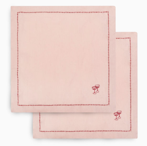 Avery Row Embroidered Linen Napkins, Set of 2 - Natural & Plaster Pink