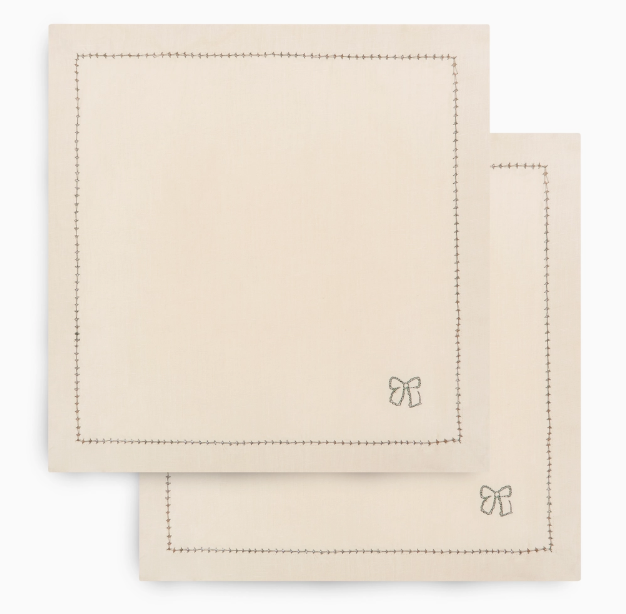 Avery Row Embroidered Linen Napkins, Set of 2 - Natural & Plaster Pink