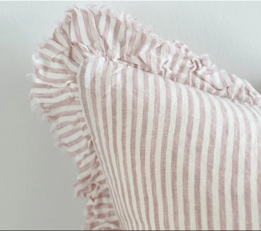 Ellenvale Ruffled Edge Hallie Ruffled Linen Cushion Pink Stripe 45 x 45cm