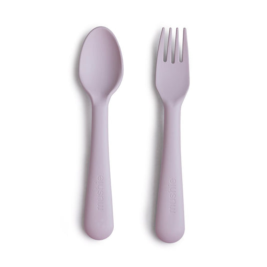 Mushie Spoon and Fork Set in Lilac