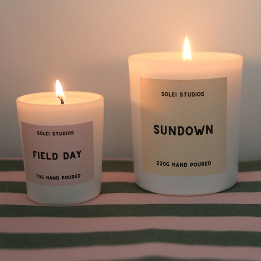 Solei Studios Mini and Large Jar Candles displayed next to one another to compare size 